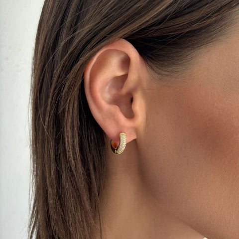 14k Gold Plated CZ Huggie Chubby Hoops