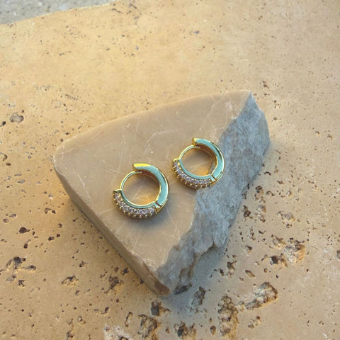 14k Gold Plated CZ Huggie Chubby Hoops