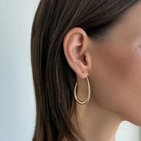 14k Gold Plated Wire Drop Hoops with Stoppers