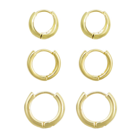 14k Gold Plated Huggie Hoop 3-Piece Earring Set