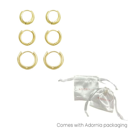 14k Gold Plated Huggie Hoop 3-Piece Earring Set