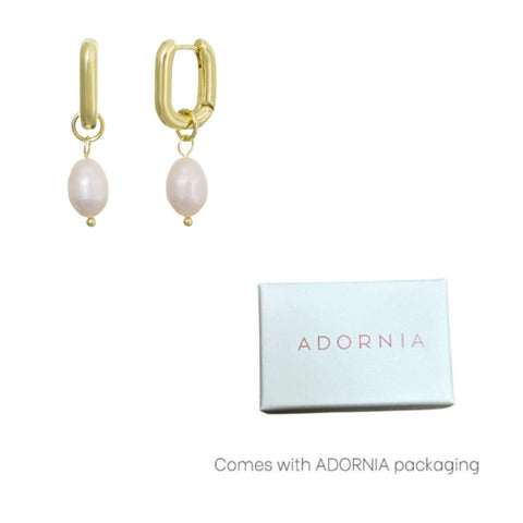 14k Gold Plated Detachable Freshwater Pearl Rectangle Huggie Hoops