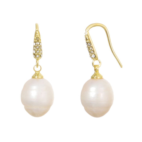 14k Gold Plated Freshwater Pearl CZ Drop Earrings