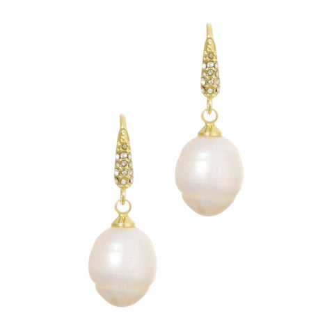 14k Gold Plated Freshwater Pearl CZ Drop Earrings