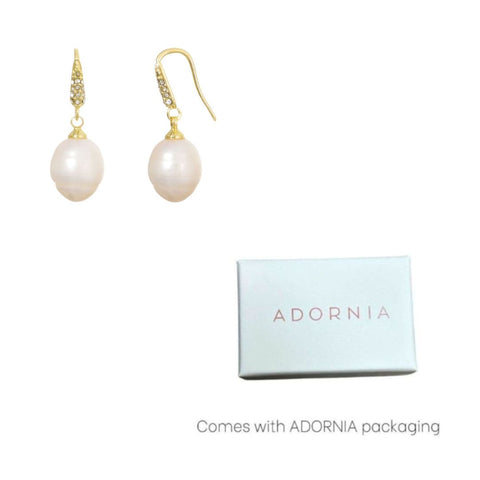 14k Gold Plated Freshwater Pearl CZ Drop Earrings