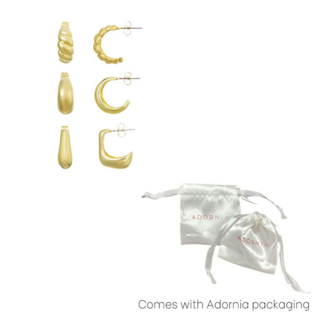 14k Gold Plated Chunky 3-Piece Hoop Earring Set