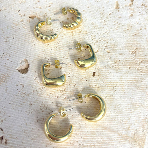 14k Gold Plated Chunky 3-Piece Hoop Earring Set