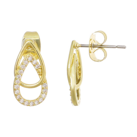 14k Gold Plated Overlap CZ Teardop Earrings