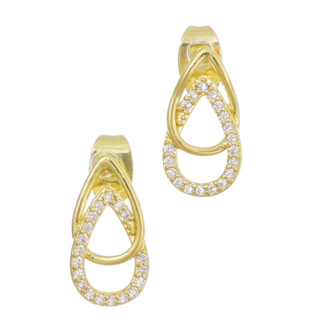 14k Gold Plated Overlap CZ Teardop Earrings