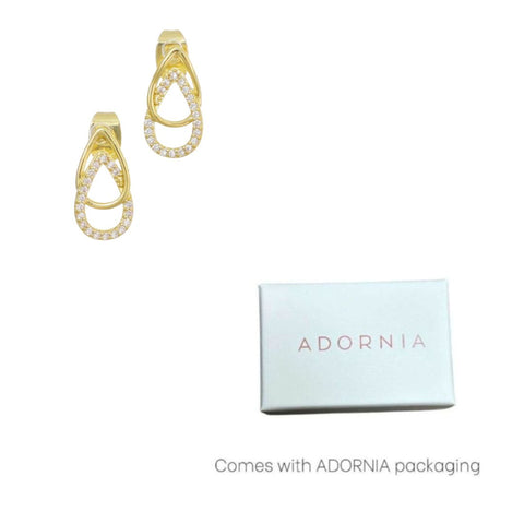 14k Gold Plated Overlap CZ Teardop Earrings