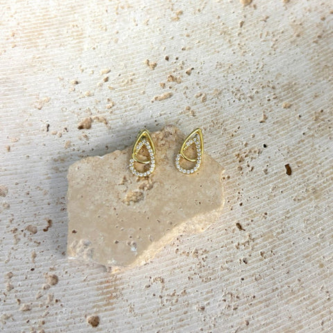 14k Gold Plated Overlap CZ Teardop Earrings