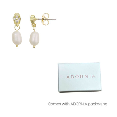 14k Gold Plated CZ Clover Freshwater Pearl Drop Earrings