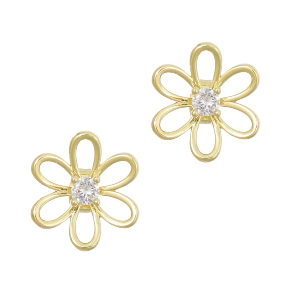 14k Gold Plated CZ Flower Outline Stud Earrings