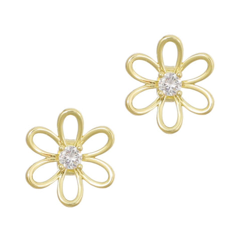 14k Gold Plated CZ Flower Outline Stud Earrings