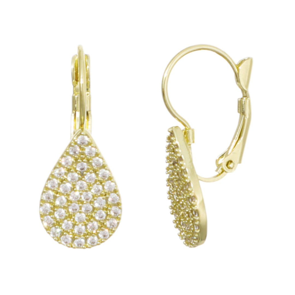 14k Gold Plated CZ Pave Pear Drops with French Earring Backs