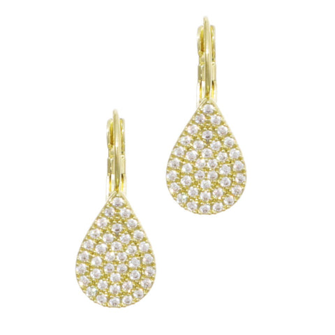 14k Gold Plated CZ Pave Pear Drops with French Earring Backs