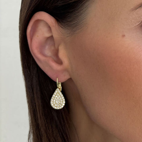 14k Gold Plated CZ Pave Pear Drops with French Earring Backs