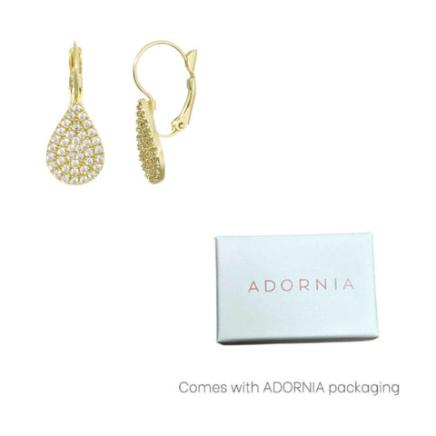 14k Gold Plated CZ Pave Pear Drops with French Earring Backs