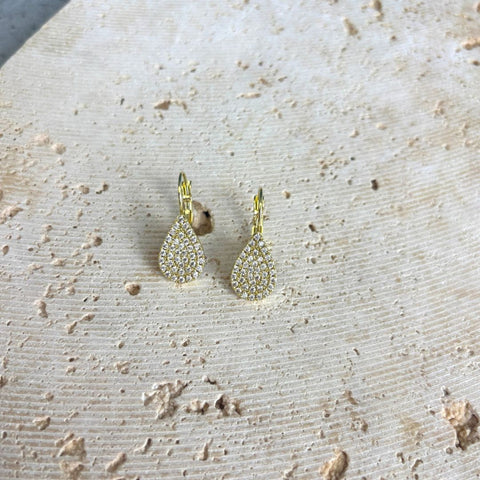 14k Gold Plated CZ Pave Pear Drops with French Earring Backs