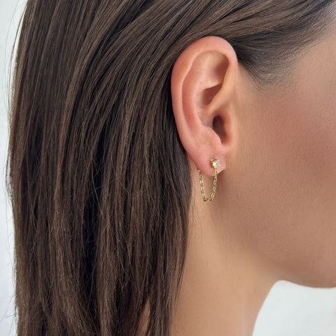 14k Gold Plated CZ Huggie Hoop and Chain Wrap 2-Piece Earring Set