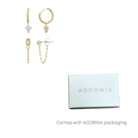 14k Gold Plated CZ Huggie Hoop and Chain Wrap 2-Piece Earring Set