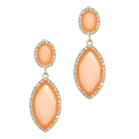 Gold Plated Peach Crystal Statement Earrings