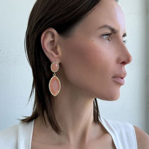 Gold Plated Peach Crystal Statement Earrings