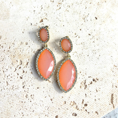 Gold Plated Peach Crystal Statement Earrings