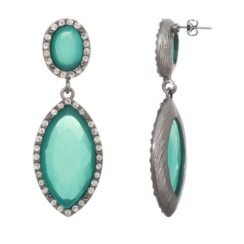 Silver Aqua Green Crystal  Statement Earrings