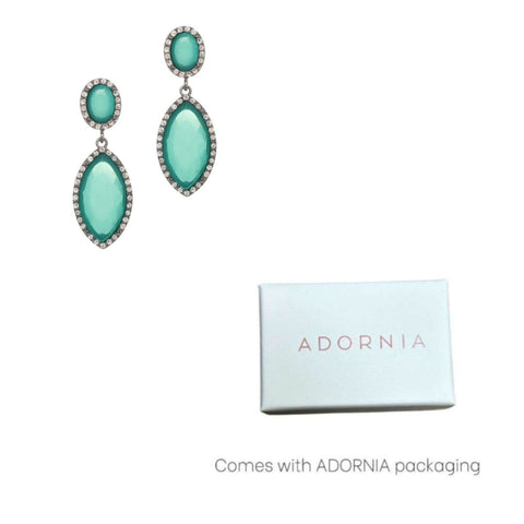 Silver Aqua Green Crystal  Statement Earrings