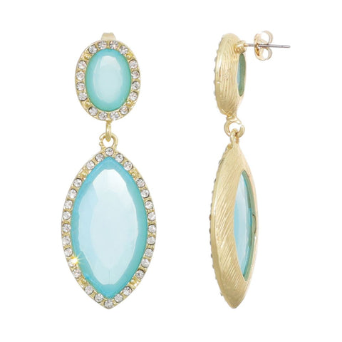 Gold Plated Blue Crystal Statement Earrings