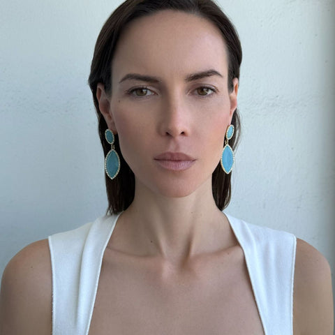 Gold Plated Blue Crystal Statement Earrings