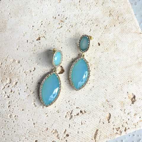 Gold Plated Blue Crystal Statement Earrings