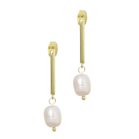 14k Gold Plated Freshwater Pearl Rectangle Drop Earrings