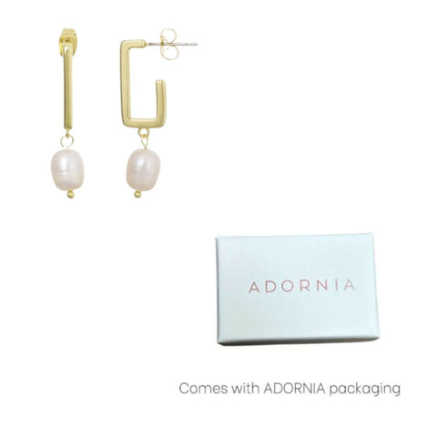 14k Gold Plated Freshwater Pearl Rectangle Drop Earrings