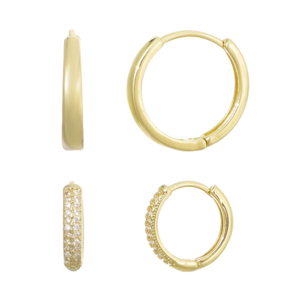 14k Gold Plated CZ Hoop 2-Piece Earring Set