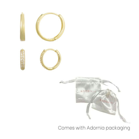 14k Gold Plated CZ Hoop 2-Piece Earring Set