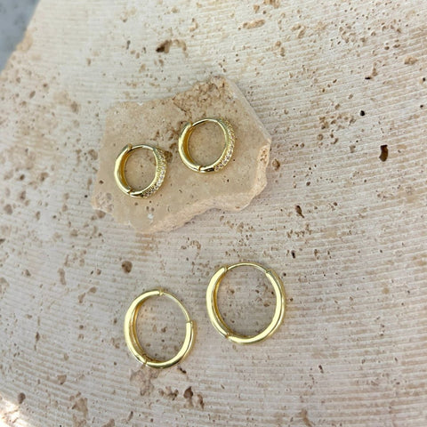 14k Gold Plated CZ Hoop 2-Piece Earring Set
