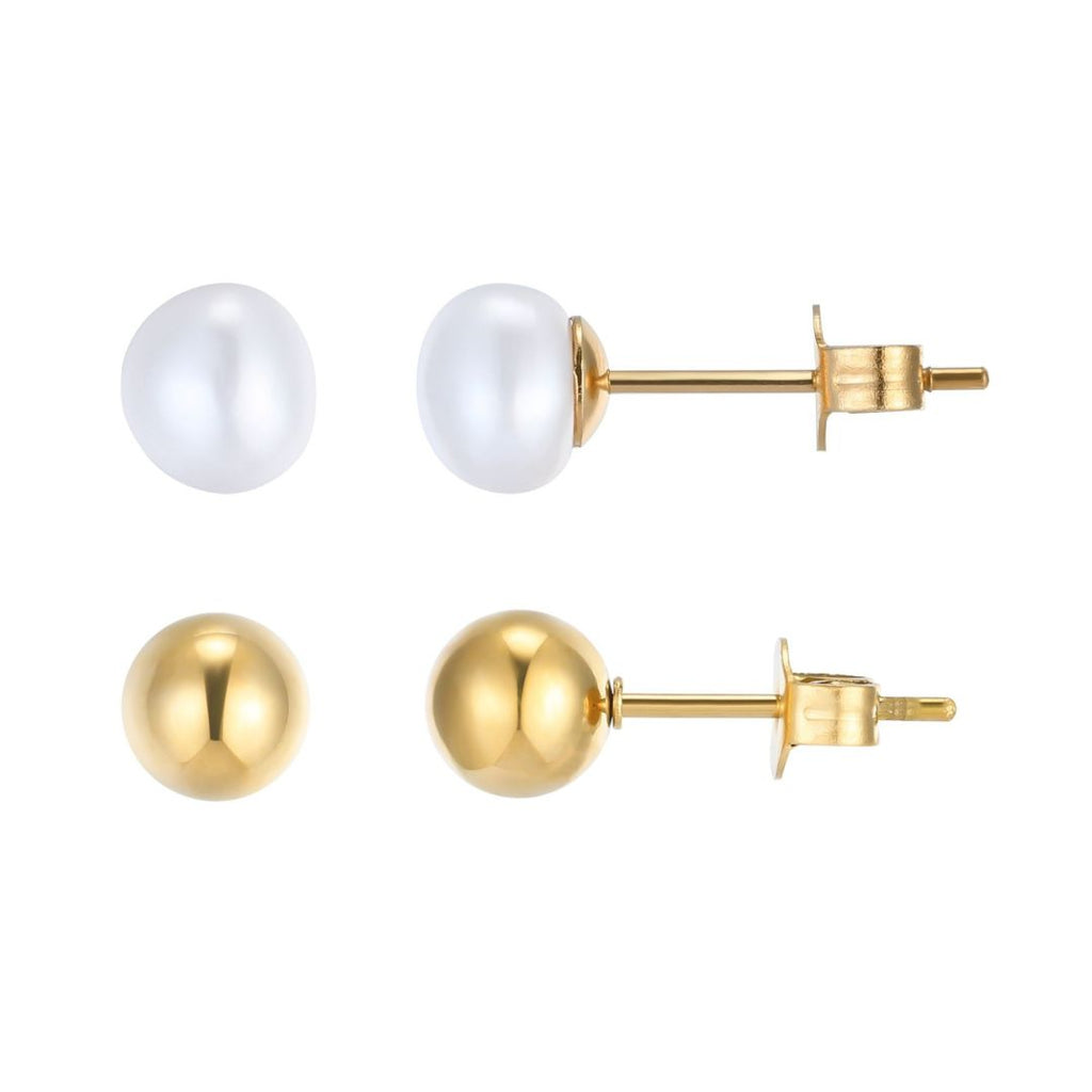 5mm Freshwater Pearl and 18K Gold Ball Stud Earring Set