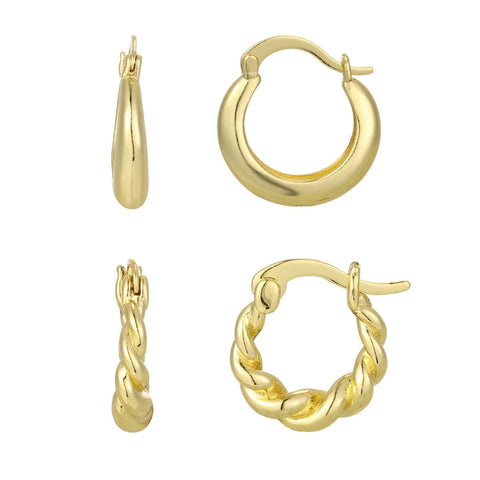 14k Gold Plated Set of 2 Purse Hoop Earrings