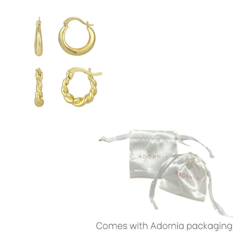 14k Gold Plated Set of 2 Purse Hoop Earrings