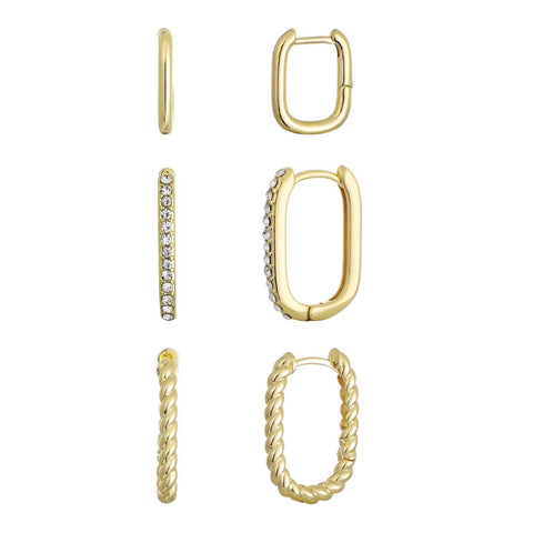 14k Gold Plated Set of 3 Rectangle Hoop Earrings