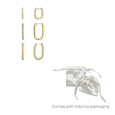 14k Gold Plated Set of 3 Rectangle Hoop Earrings