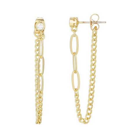 14k Gold Plated CZ Paperclip Wrap Around Chain Earrings