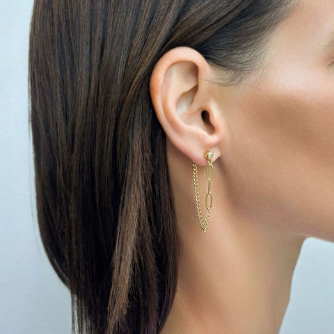 14k Gold Plated CZ Paperclip Wrap Around Chain Earrings