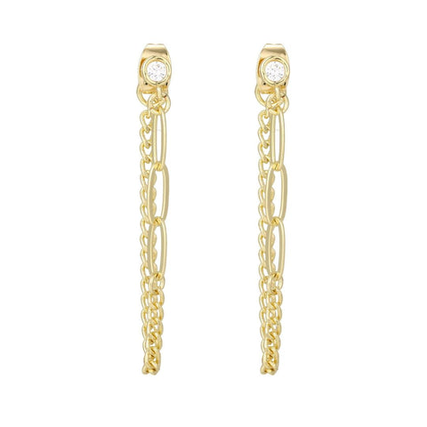14k Gold Plated CZ Paperclip Wrap Around Chain Earrings
