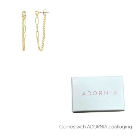 14k Gold Plated CZ Paperclip Wrap Around Chain Earrings