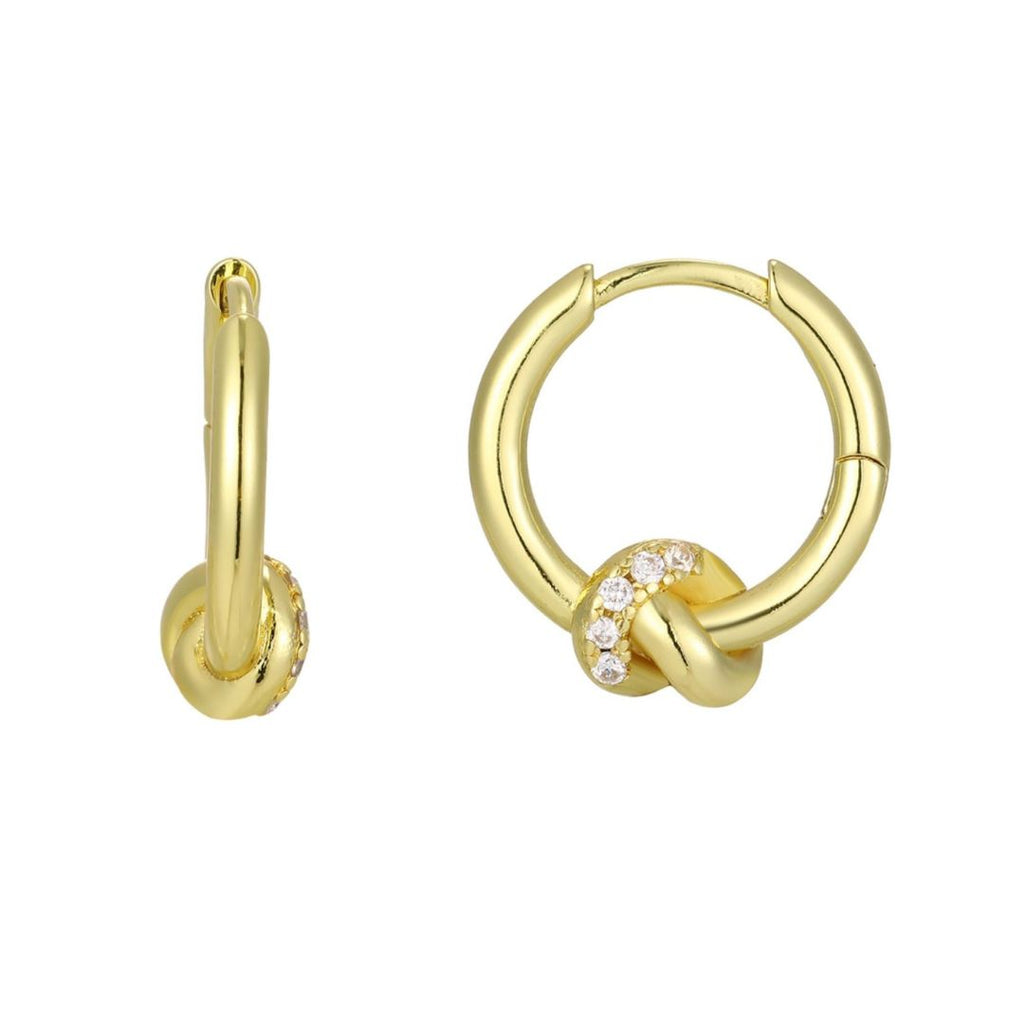 14k Gold Plated CZ Knot Invisble Hoop Earrings