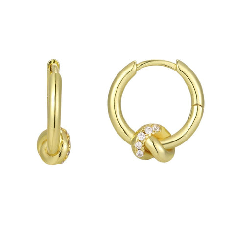 14k Gold Plated CZ Knot Invisble Hoop Earrings