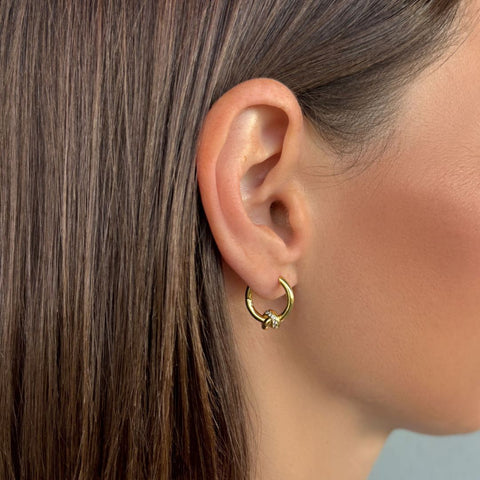14k Gold Plated CZ Knot Invisble Hoop Earrings